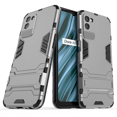 Coque Contour Silicone et Plastique Housse Etui Mat avec Support pour Realme V11 5G Gris