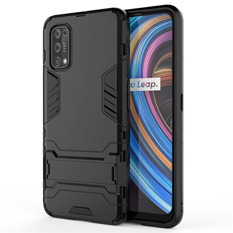 Coque Contour Silicone et Plastique Housse Etui Mat avec Support pour Realme V15 5G Noir