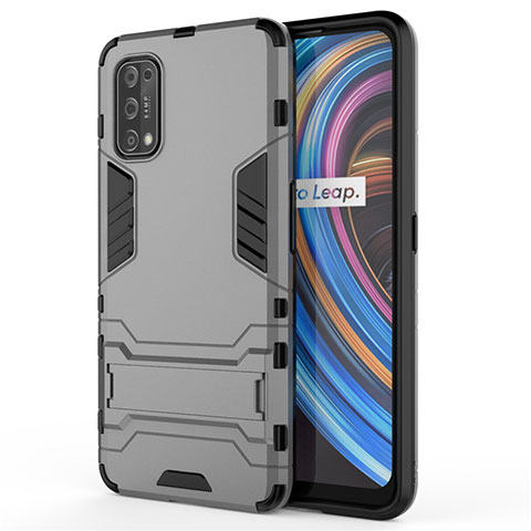 Coque Contour Silicone et Plastique Housse Etui Mat avec Support pour Realme X7 Pro 5G Gris