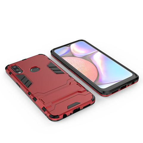 Coque Contour Silicone et Plastique Housse Etui Mat avec Support pour Samsung Galaxy A10s Rouge