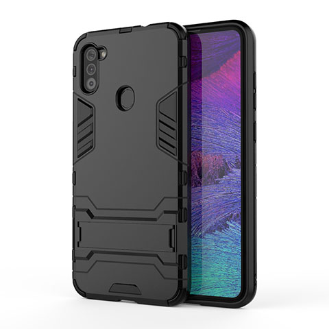 Coque Contour Silicone et Plastique Housse Etui Mat avec Support pour Samsung Galaxy A11 Noir