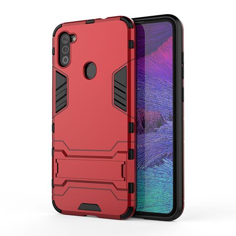 Coque Contour Silicone et Plastique Housse Etui Mat avec Support pour Samsung Galaxy A11 Rouge