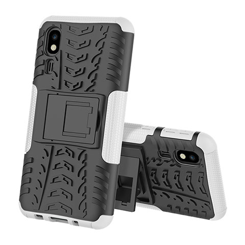 Coque Contour Silicone et Plastique Housse Etui Mat avec Support pour Samsung Galaxy A2 Core A260F A260G Argent