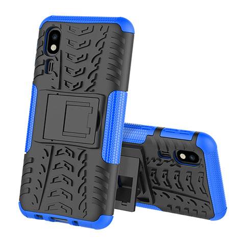 Coque Contour Silicone et Plastique Housse Etui Mat avec Support pour Samsung Galaxy A2 Core A260F A260G Bleu