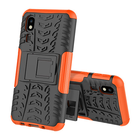 Coque Contour Silicone et Plastique Housse Etui Mat avec Support pour Samsung Galaxy A2 Core A260F A260G Orange