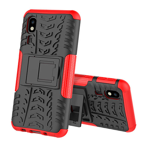 Coque Contour Silicone et Plastique Housse Etui Mat avec Support pour Samsung Galaxy A2 Core A260F A260G Rouge