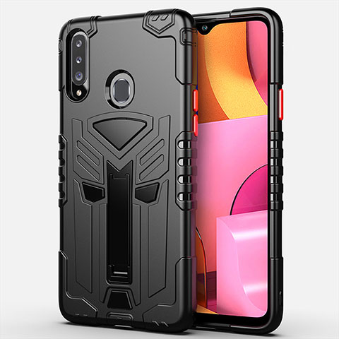 Coque Contour Silicone et Plastique Housse Etui Mat avec Support pour Samsung Galaxy A20s Noir