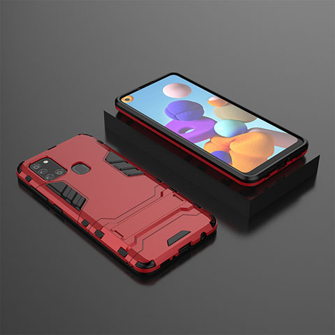 Coque Contour Silicone et Plastique Housse Etui Mat avec Support pour Samsung Galaxy A21s Rouge