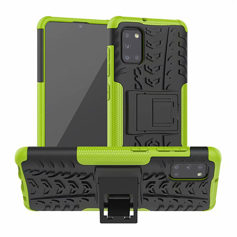 Coque Contour Silicone et Plastique Housse Etui Mat avec Support pour Samsung Galaxy A31 Vert