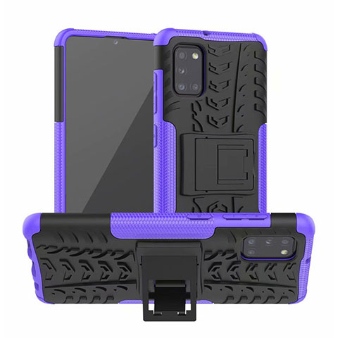 Coque Contour Silicone et Plastique Housse Etui Mat avec Support pour Samsung Galaxy A31 Violet