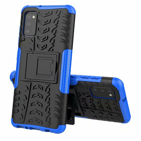 Coque Contour Silicone et Plastique Housse Etui Mat avec Support pour Samsung Galaxy A41 Bleu