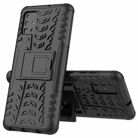 Coque Contour Silicone et Plastique Housse Etui Mat avec Support pour Samsung Galaxy A51 4G Noir