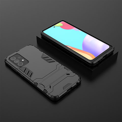 Coque Contour Silicone et Plastique Housse Etui Mat avec Support pour Samsung Galaxy A52 4G Noir