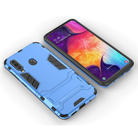 Coque Contour Silicone et Plastique Housse Etui Mat avec Support pour Samsung Galaxy A60 Bleu Ciel