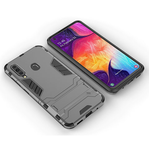 Coque Contour Silicone et Plastique Housse Etui Mat avec Support pour Samsung Galaxy A60 Gris