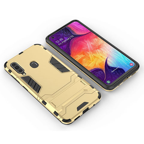 Coque Contour Silicone et Plastique Housse Etui Mat avec Support pour Samsung Galaxy A60 Or