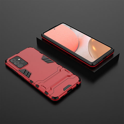 Coque Contour Silicone et Plastique Housse Etui Mat avec Support pour Samsung Galaxy A72 4G Rouge