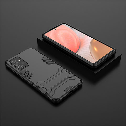 Coque Contour Silicone et Plastique Housse Etui Mat avec Support pour Samsung Galaxy A72 5G Noir