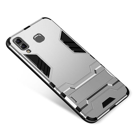 Coque Contour Silicone et Plastique Housse Etui Mat avec Support pour Samsung Galaxy A9 Star SM-G8850 Argent