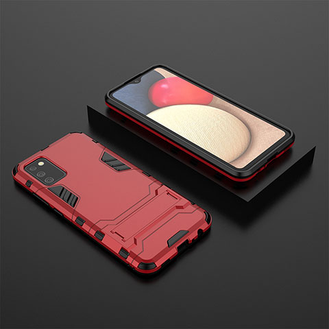 Coque Contour Silicone et Plastique Housse Etui Mat avec Support pour Samsung Galaxy F02S SM-E025F Rouge