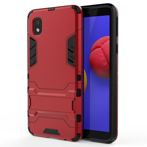 Coque Contour Silicone et Plastique Housse Etui Mat avec Support pour Samsung Galaxy M01 Core Rouge