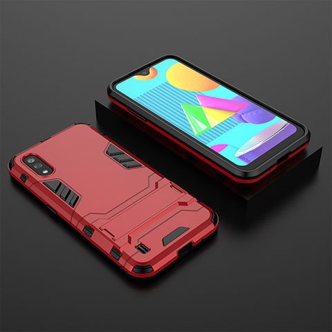 Coque Contour Silicone et Plastique Housse Etui Mat avec Support pour Samsung Galaxy M01 Rouge