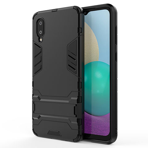 Coque Contour Silicone et Plastique Housse Etui Mat avec Support pour Samsung Galaxy M02 Noir