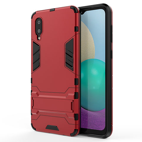 Coque Contour Silicone et Plastique Housse Etui Mat avec Support pour Samsung Galaxy M02 Rouge