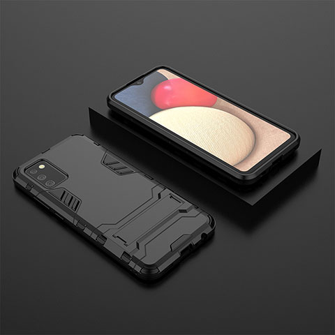 Coque Contour Silicone et Plastique Housse Etui Mat avec Support pour Samsung Galaxy M02s Noir