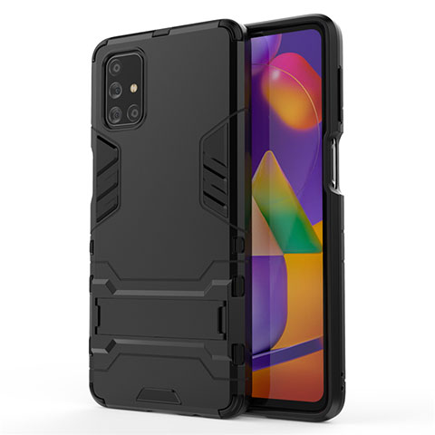 Coque Contour Silicone et Plastique Housse Etui Mat avec Support pour Samsung Galaxy M31s Noir