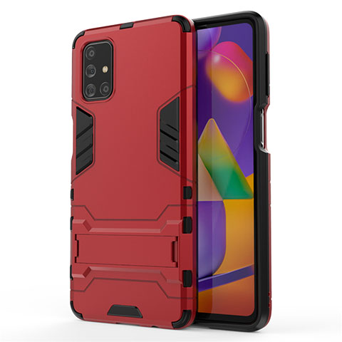 Coque Contour Silicone et Plastique Housse Etui Mat avec Support pour Samsung Galaxy M31s Rouge