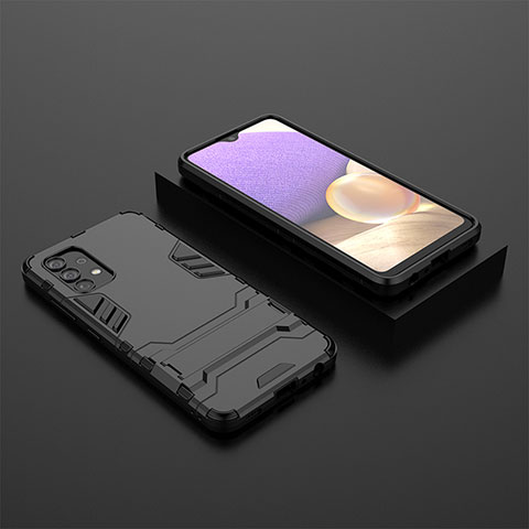 Coque Contour Silicone et Plastique Housse Etui Mat avec Support pour Samsung Galaxy M32 5G Noir