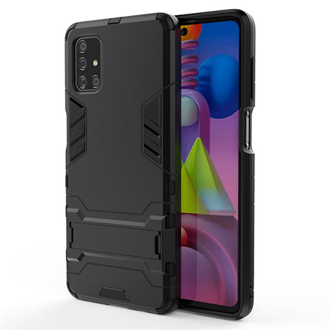 Coque Contour Silicone et Plastique Housse Etui Mat avec Support pour Samsung Galaxy M51 Noir