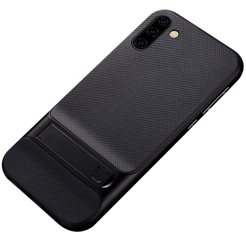 Coque Contour Silicone et Plastique Housse Etui Mat avec Support pour Samsung Galaxy Note 10 Noir