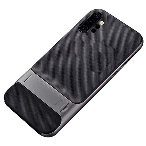 Coque Contour Silicone et Plastique Housse Etui Mat avec Support pour Samsung Galaxy Note 10 Plus 5G Gris