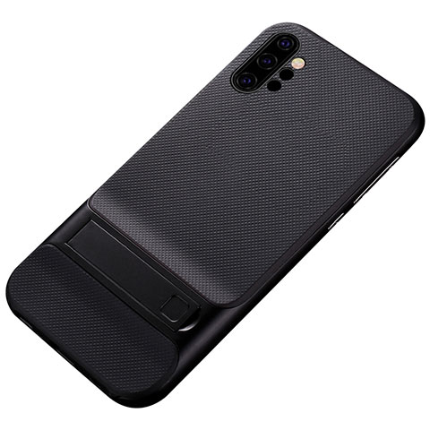 Coque Contour Silicone et Plastique Housse Etui Mat avec Support pour Samsung Galaxy Note 10 Plus 5G Noir