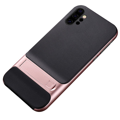 Coque Contour Silicone et Plastique Housse Etui Mat avec Support pour Samsung Galaxy Note 10 Plus 5G Or Rose