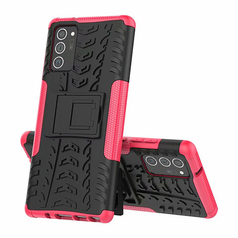 Coque Contour Silicone et Plastique Housse Etui Mat avec Support pour Samsung Galaxy Note 20 5G Rose Rouge