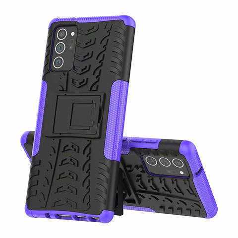 Coque Contour Silicone et Plastique Housse Etui Mat avec Support pour Samsung Galaxy Note 20 5G Violet