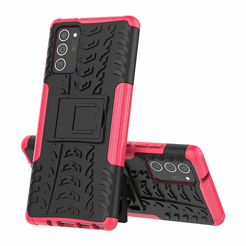 Coque Contour Silicone et Plastique Housse Etui Mat avec Support pour Samsung Galaxy Note 20 Plus 5G Rose Rouge