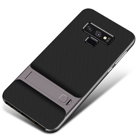 Coque Contour Silicone et Plastique Housse Etui Mat avec Support pour Samsung Galaxy Note 9 Gris Fonce