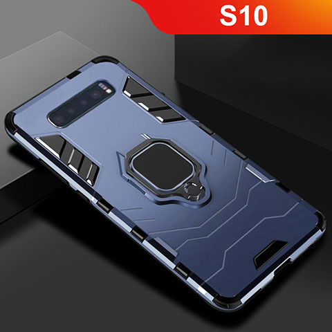 Coque Contour Silicone et Plastique Housse Etui Mat avec Support pour Samsung Galaxy S10 5G Bleu