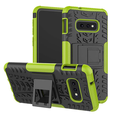 Coque Contour Silicone et Plastique Housse Etui Mat avec Support pour Samsung Galaxy S10e Vert