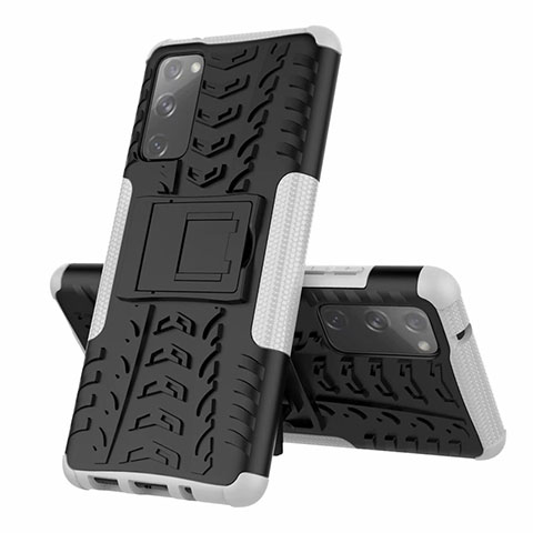 Coque Contour Silicone et Plastique Housse Etui Mat avec Support pour Samsung Galaxy S20 FE (2022) 5G Blanc