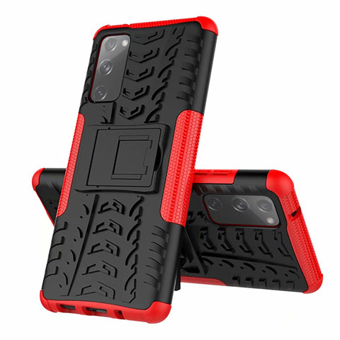 Coque Contour Silicone et Plastique Housse Etui Mat avec Support pour Samsung Galaxy S20 FE (2022) 5G Rouge