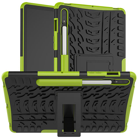 Coque Contour Silicone et Plastique Housse Etui Mat avec Support pour Samsung Galaxy Tab S7 11 Wi-Fi SM-T870 Vert