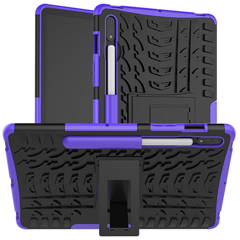 Coque Contour Silicone et Plastique Housse Etui Mat avec Support pour Samsung Galaxy Tab S7 11 Wi-Fi SM-T870 Violet