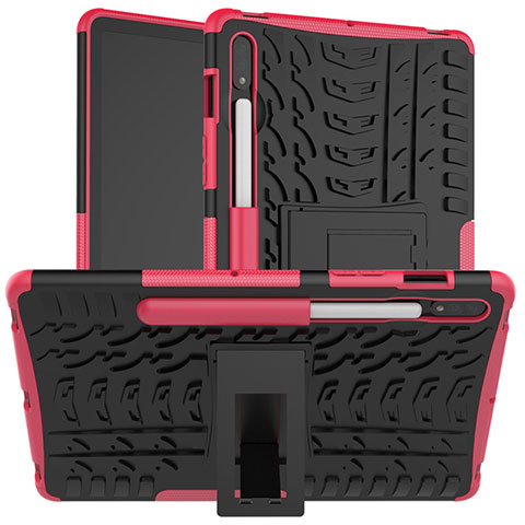 Coque Contour Silicone et Plastique Housse Etui Mat avec Support pour Samsung Galaxy Tab S7 4G 11 SM-T875 Rose