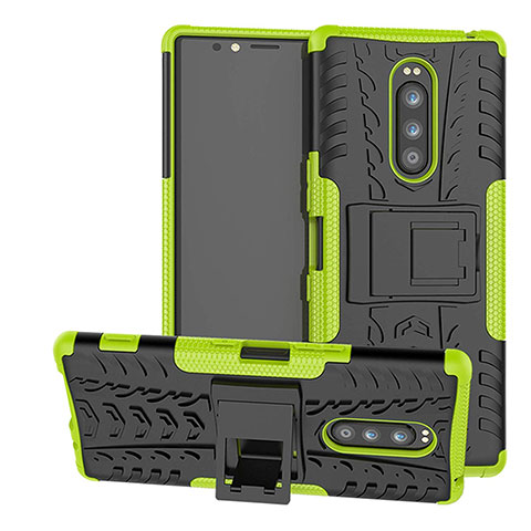 Coque Contour Silicone et Plastique Housse Etui Mat avec Support pour Sony Xperia 1 Vert