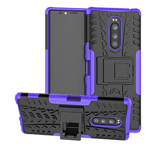 Coque Contour Silicone et Plastique Housse Etui Mat avec Support pour Sony Xperia 1 Violet